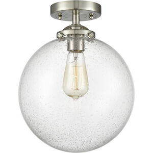 Nouveau XX-Large Beacon LED 12 inch Brushed Satin Nickel Semi-Flush Mount Ceiling Light in Seedy Glass, Nouveau