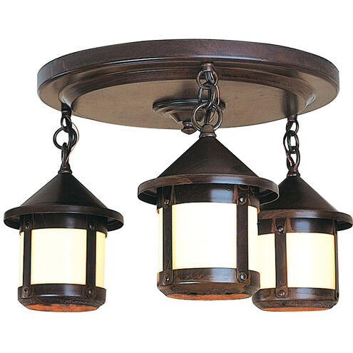 Berkeley 3 Light 16 inch Verdigris Patina Flush Mount Ceiling Light in White Opalescent