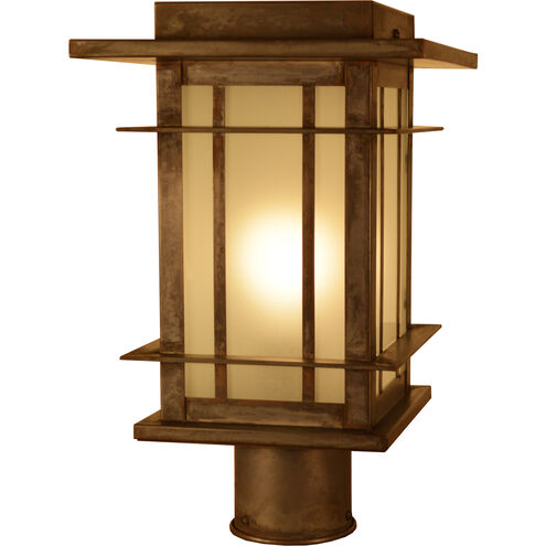 Oak Park 1 Light 13.5 inch Verdigris Patina Post Mount in Gold White Iridescent