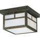 Mission 1 Light 7 inch Verdigris Patina Flush Mount Ceiling Light in White Opalescent, T-Bar Overlay