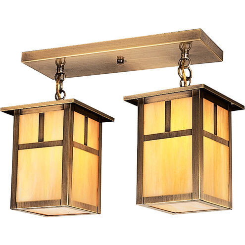 Mission 2 Light 16 inch Verdigris Patina Flush Mount Ceiling Light in White Opalescent, T-Bar Overlay