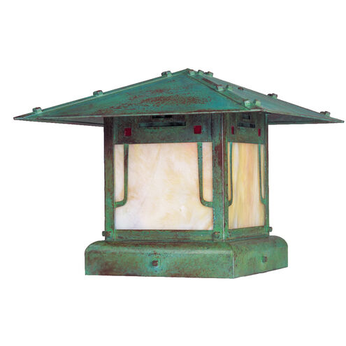 Pagoda 1 Light 9.5 inch Rustic Brown Column Mount in Green-Red-Gold White Iridescent