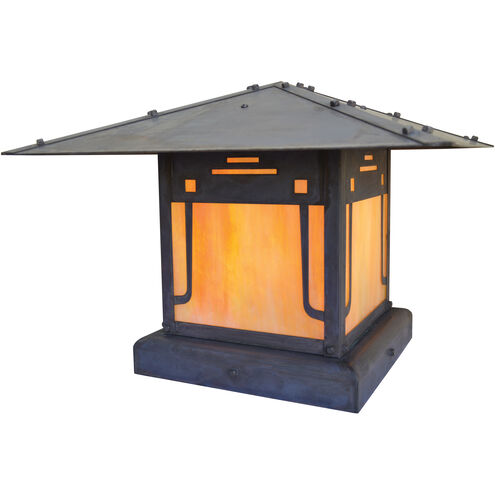 Pagoda 1 Light 13 inch Verdigris Patina Column Mount in Green-Red-Gold White Iridescent