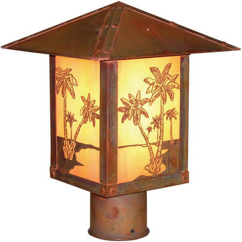 Timber Ridge 1 Light 15 inch Pewter Post Mount in Frosted, Palm Tree Filigree