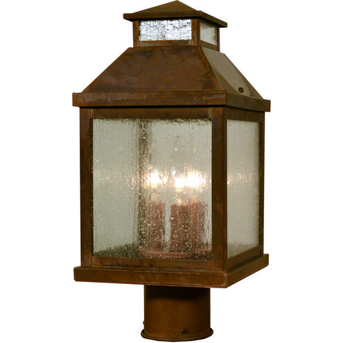 Canterbury 3 Light 12 inch Rustic Brown Post Mount in White Opalescent