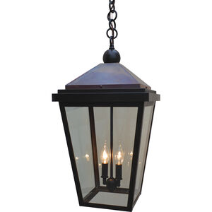 Lancaster 2 Light 12 inch Satin Black with Raw Copper Accents Outdoor Pendant in Clear Seedy