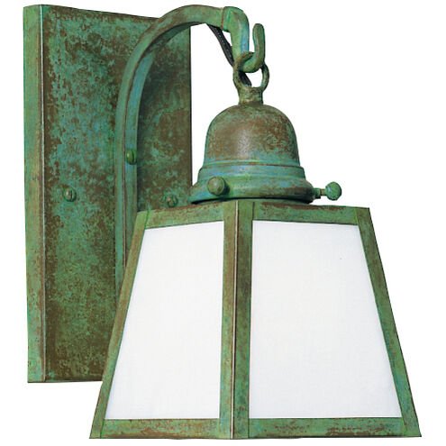 A-line 1 Light 9 inch Verdigris Patina Outdoor Wall Mount in Frosted, T-Bar Overlay