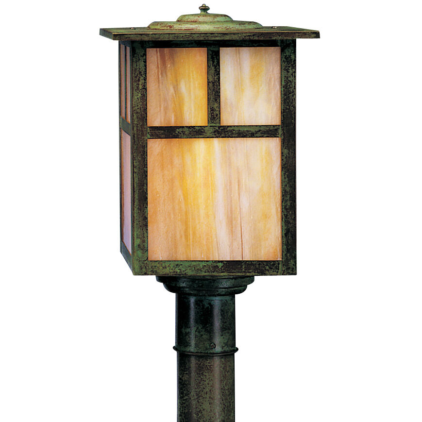 Mission 1 Light 13.25 inch Antique Copper Post Mount in Clear Seedy, Empty