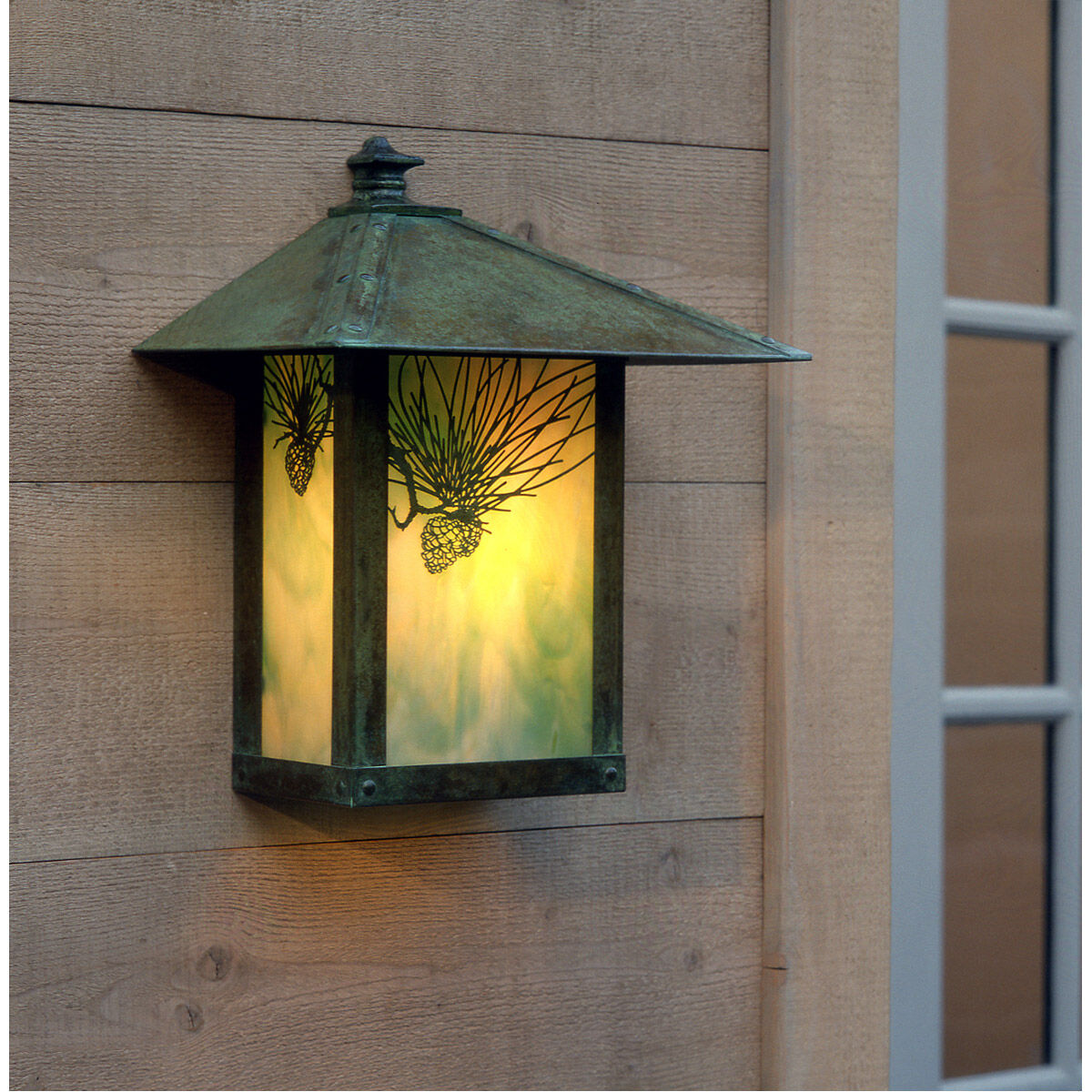 Evergreen 1 Light 13 inch Satin Black Outdoor Wall Mount in Tan Pine Needle Filigree