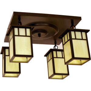 Huntington 4 Light 17 inch Antique Brass Flush Mount Ceiling Light in Almond Mica, Classic Arch Overlay