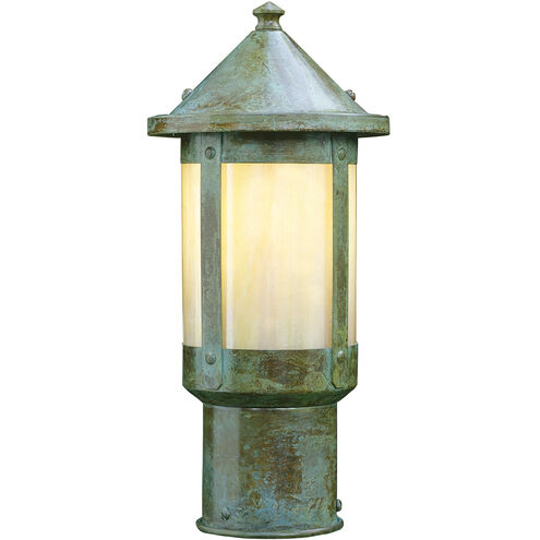 Berkeley 1 Light 9.25 inch Verdigris Patina Post Mount in White Opalescent