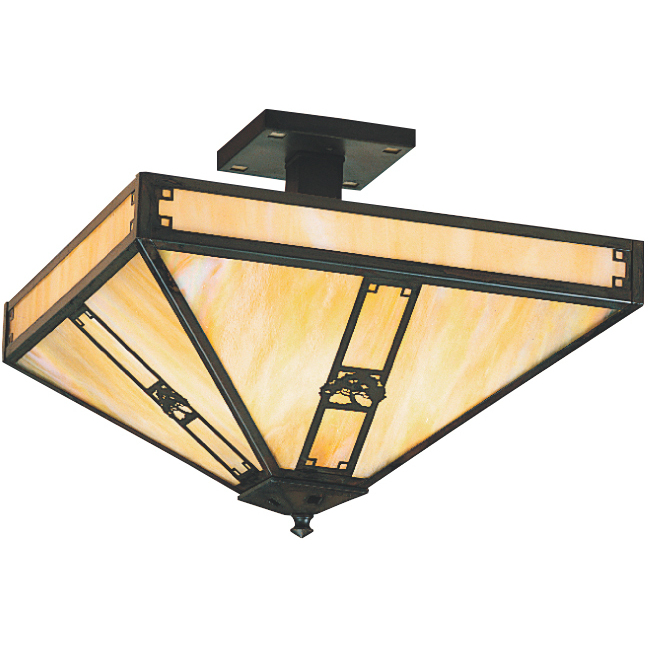 Pasadena 4 Light 11 inch Antique Brass Semi-Flush Mount Ceiling Light in Rain Mist, Empty
