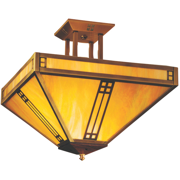 Prairie 4 Light 15 inch Bronze Semi-Flush Mount Ceiling Light in Gold White Iridescent