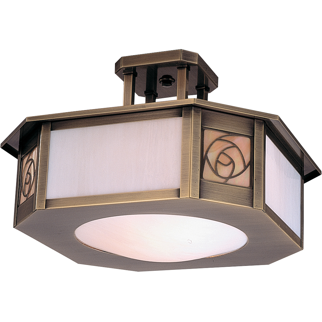 Saint Clair 2 Light 15.5 inch Rustic Brown Semi-Flush Mount Ceiling Light in Red and White Opalescent