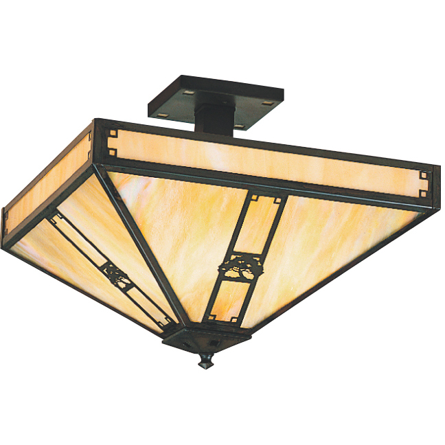 Pasadena 4 Light 16 inch Antique Brass Semi-Flush Mount Ceiling Light in Rain Mist, Empty