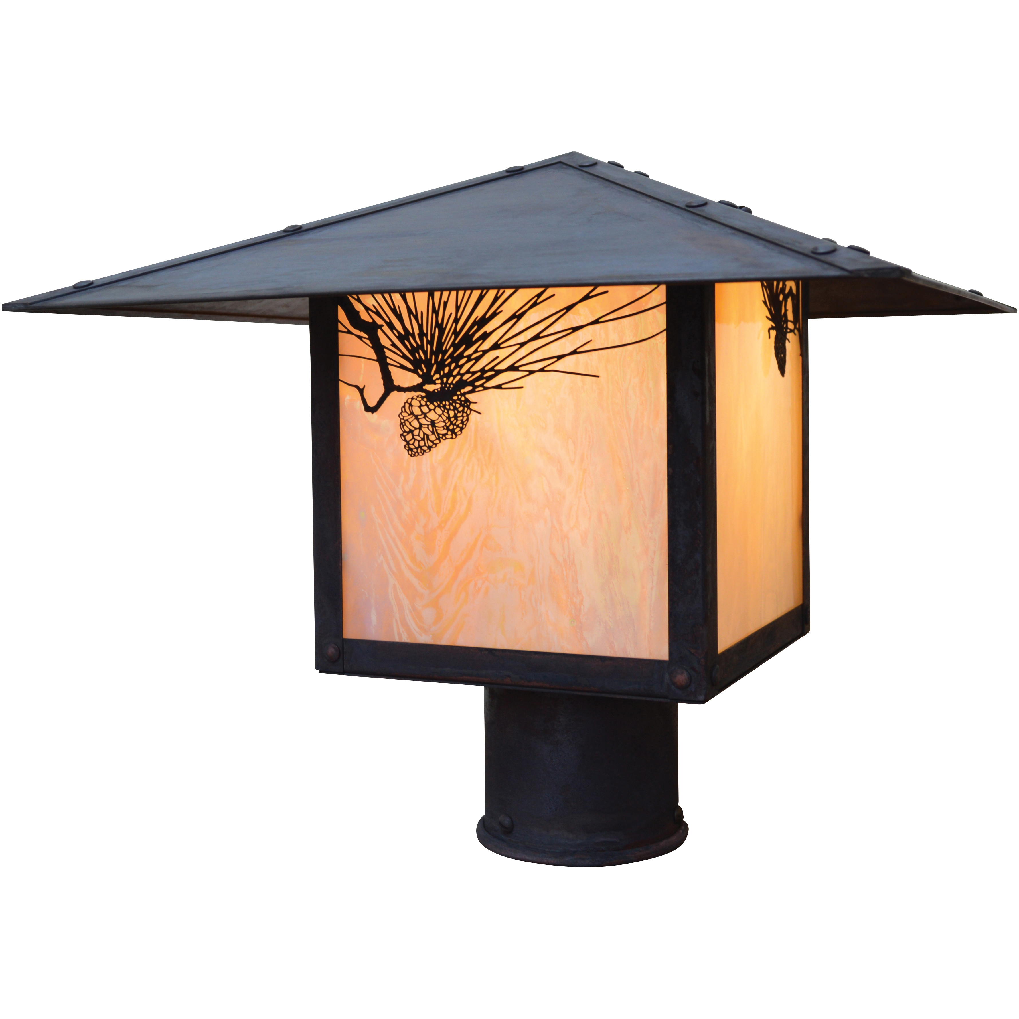 Monterey 1 Light 8 inch Antique Copper Post Mount in Almond Mica, T-Bar Overlay