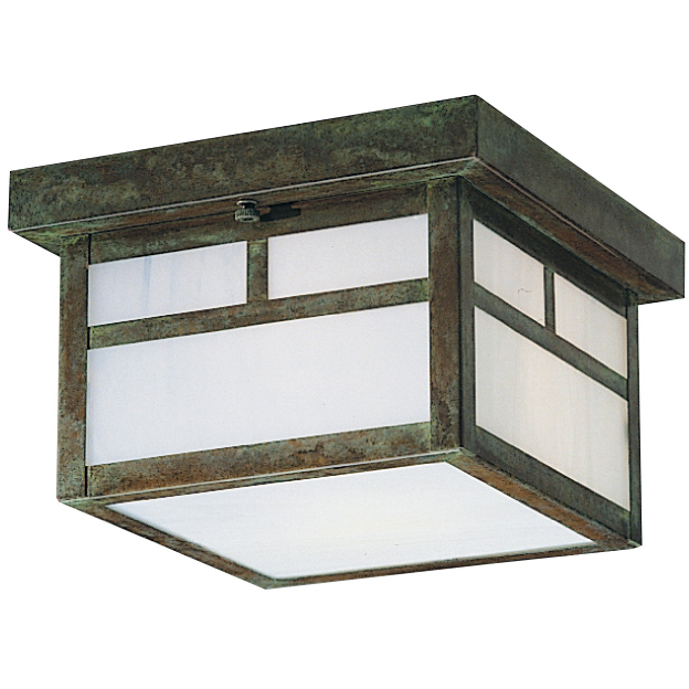 Mission 2 Light 8.38 inch Antique Brass Flush Mount Ceiling Light in Frosted, Empty